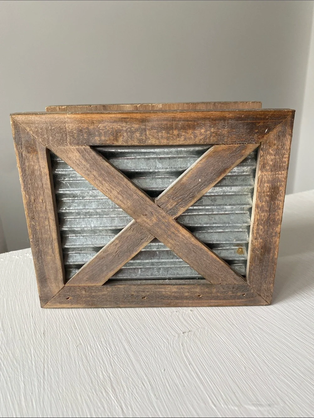Rustic Wood & Galvanized Metal Napkin Holder Farmhouse Kitchen